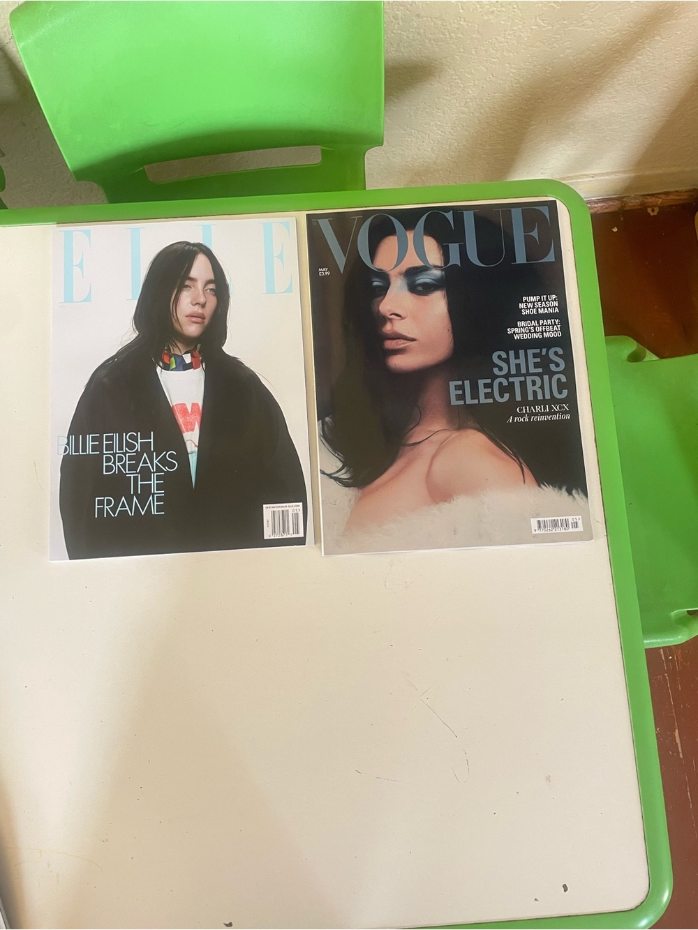 Fashion Magazine Green and White Vogue & Elle Covers